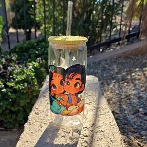 Cute Cartoon Glass Tumbler with Straw